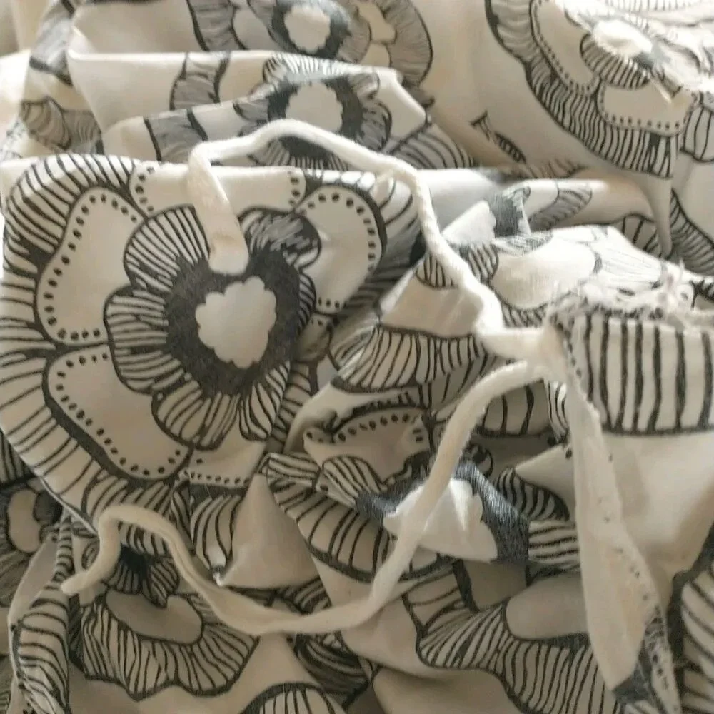 Pottery Barn Dorm Twin Mini Fleur Duvet Cover Black White Floral Organic Cotton